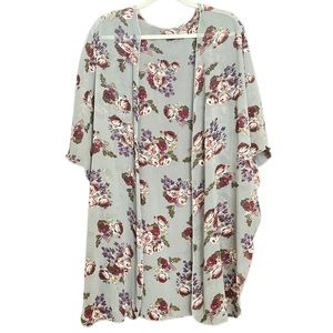 Floral Grey Open Kimono Style Cover Up
